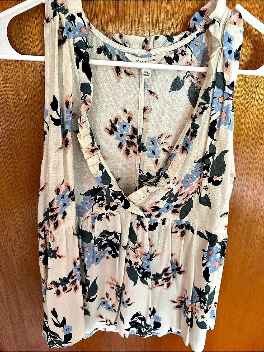 Lucky Brand Floral Tank Top in Cream & Blue Size S/P Like New